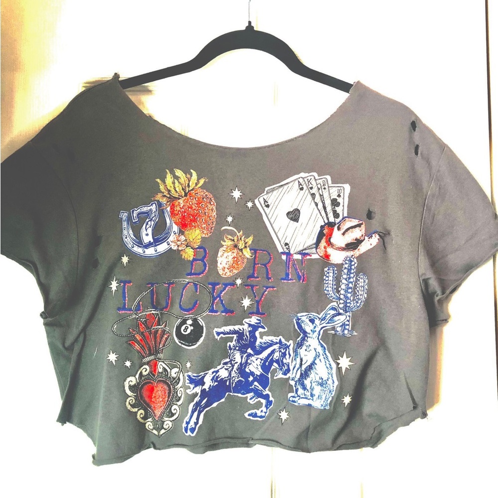 Born Lucky Graphic Crop Top - Black